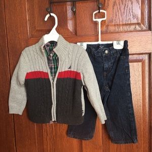 Boys 3 piece outfit, Nautica Jeans, Shirt, Sweater. Like new. Size 24 month